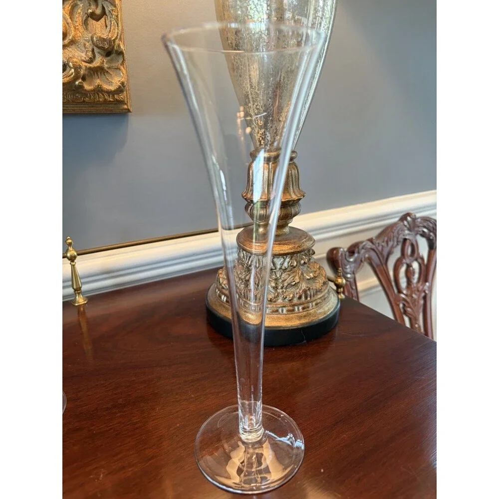 Crate & Barrel Optic Champagne Flutes Set 4 Modern Clear Glass Hollow Stem 10